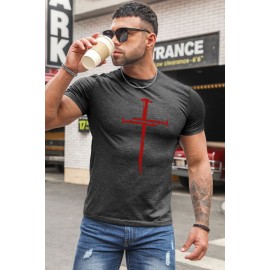 Gray Jesus Cross Three Nails Christian Vintage Men Tee
