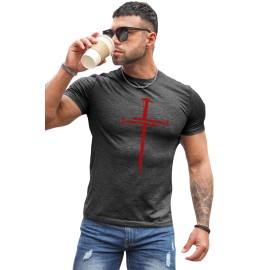 Gray Jesus Cross Three Nails Christian Vintage Men Tee