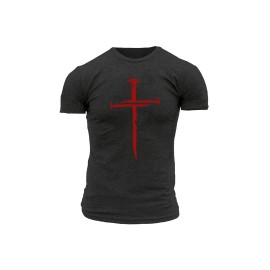Gray Jesus Cross Three Nails Christian Vintage Men Tee