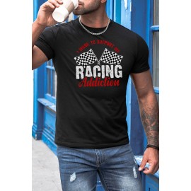 Black Racing Addiction Letter Graphic Print Short Sleeve Men's T Shirt