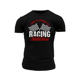 Black Racing Addiction Letter Graphic Print Short Sleeve Men's T Shirt