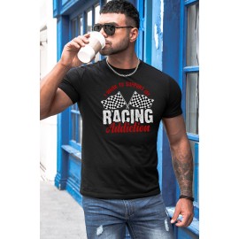 Black Racing Addiction Letter Graphic Print Short Sleeve Men's T Shirt