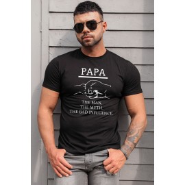 Black PAPA Letters Graphic Print Slim Fit Men's T Shirt