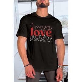 Black Valentine LOVE Letter Print Short Sleeve Men's T-shirt