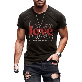Black Valentine LOVE Letter Print Short Sleeve Men's T-shirt
