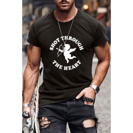 Black Men's Valentine Cupid Letter Print Short Sleeve T-shirt