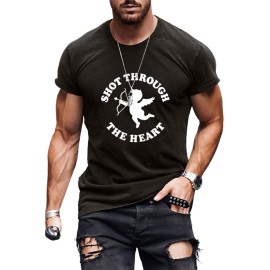 Black Men's Valentine Cupid Letter Print Short Sleeve T-shirt