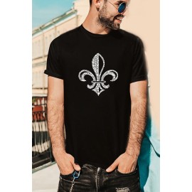 Black Letter Graphic Print Slim-fit Short Sleeve Men's T-shirt