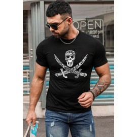 Black Men Solid T Shirt with Ghost Print