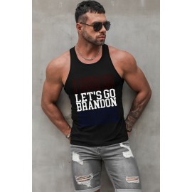 Black Men's LET'S GO BRANDON Letters Print Sleeveless Top