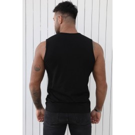 Black CAR Letter Print Crew Neck Men's Tank Top
