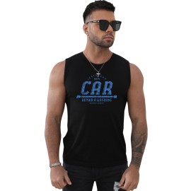 Black CAR Letter Print Crew Neck Men's Tank Top