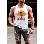 White LOS ANGELES Letter Graphic Print Men's Sleeveless Top