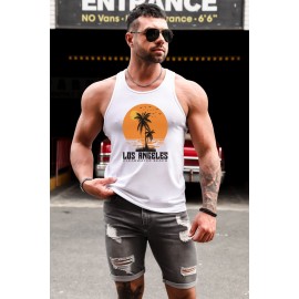 White LOS ANGELES Letter Graphic Print Men's Sleeveless Top