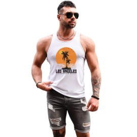 White LOS ANGELES Letter Graphic Print Men's Sleeveless Top