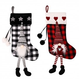 2Pcs Christmas Decoration Stockings Heart Pattern Plush Plaid Xmas Socks Dwarf Gift Socks for Children Festival Party Decor Socks