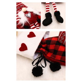 2Pcs Christmas Decoration Stockings Heart Pattern Plush Plaid Xmas Socks Dwarf Gift Socks for Children Festival Party Decor Socks