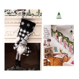 2Pcs Christmas Decoration Stockings Heart Pattern Plush Plaid Xmas Socks Dwarf Gift Socks for Children Festival Party Decor Socks