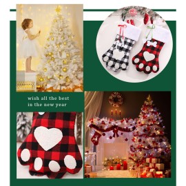 Christmas Stockings Black and White Plaid Dog Paw Stocking Hanging Christmas Tree Gift Bag Candy Bag Christmas Tree Decoration Accessories