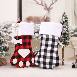 Christmas Stockings Black and White Plaid Dog Paw Stocking Hanging Christmas Tree Gift Bag Candy Bag Christmas Tree Decoration Accessories