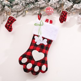Christmas Stockings Black and White Plaid Dog Paw Stocking Hanging Christmas Tree Gift Bag Candy Bag Christmas Tree Decoration Accessories