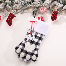 Christmas Stockings Black and White Plaid Dog Paw Stocking Hanging Christmas Tree Gift Bag Candy Bag Christmas Tree Decoration Accessories