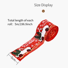 5M/Roll Christmas Tree Decoration Ribbon for Xmas Tree Crafting Merry Christmas Wired Edge Ribbon for DIY DIY Gift Wrapping Home Decor Gift Holiday Festivals