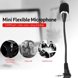 Mini Flexible Microphone 3.5MM Microphone Omni-Directional Condenser Microphone Superb Sound for Audio and Video Recording Black