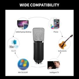 Professional BM700 Condenser Microphone Sound Recording Microphone Mic KTV Singing Studio Recording Kit Black+Gold