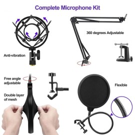 USB 192kHZ/24bit Podcast Recording Microphone Kit Professional Condenser Studio Broadcasting MIC with Stand Plug & Play For Gaming Chatting Speech