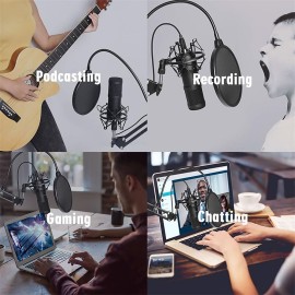 USB 192kHZ/24bit Podcast Recording Microphone Kit Professional Condenser Studio Broadcasting MIC with Stand Plug & Play For Gaming Chatting Speech