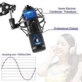 USB 192kHZ/24bit Podcast Recording Microphone Kit Professional Condenser Studio Broadcasting MIC with Stand Plug & Play For Gaming Chatting Speech