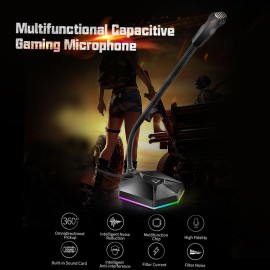 TSP201 Desktop Capacitive Microphone USB Noise Reduction Computer Microphone with RGB Light Effect for Gaming Live Streaming​​
