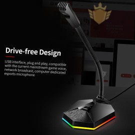 TSP201 Desktop Capacitive Microphone USB Noise Reduction Computer Microphone with RGB Light Effect for Gaming Live Streaming​​