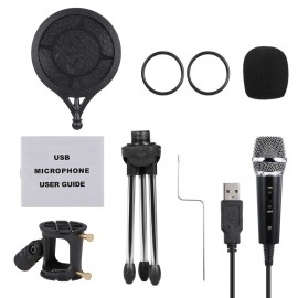 USB Condenser Microphone Recording Microphone Kit Karaoke Voice Microphone USB Drive-free Microphone with Tripod