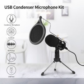 USB Condenser Microphone Recording Microphone Kit Karaoke Voice Microphone USB Drive-free Microphone with Tripod