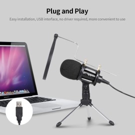 USB Condenser Microphone Recording Microphone Kit Karaoke Voice Microphone USB Drive-free Microphone with Tripod