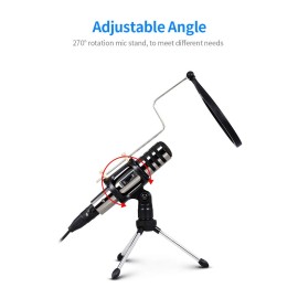 Multifunctional Condenser Microphone Recording Microphone Kit 3.5mm Mobile Phone Computer Karaoke Voice Microphone with Tripod