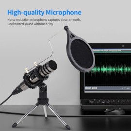 Multifunctional Condenser Microphone Recording Microphone Kit 3.5mm Mobile Phone Computer Karaoke Voice Microphone with Tripod