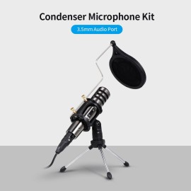 Multifunctional Condenser Microphone Recording Microphone Kit 3.5mm Mobile Phone Computer Karaoke Voice Microphone with Tripod