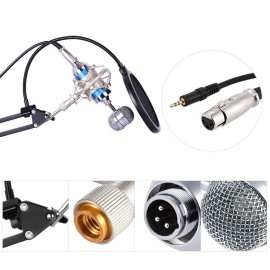 Professional Studio Broadcasting Recording Condenser Microphone Mic Kit Set 3.5mm with Shock Mount Adjustable Suspension Scissor Arm Stand Mounting Clamp Pop Filter