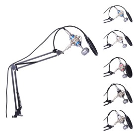 Professional Studio Broadcasting Recording Condenser Microphone Mic Kit Set 3.5mm with Shock Mount Adjustable Suspension Scissor Arm Stand Mounting Clamp Pop Filter
