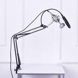 Professional Studio Broadcasting Recording Condenser Microphone Mic Kit Set 3.5mm with Shock Mount Adjustable Suspension Scissor Arm Stand Mounting Clamp Pop Filter