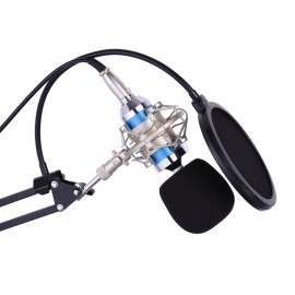 Professional Studio Broadcasting Recording Condenser Microphone Mic Kit Set 3.5mm with Shock Mount Adjustable Suspension Scissor Arm Stand Mounting Clamp Pop Filter