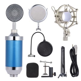 Professional Studio Broadcasting Recording Condenser Microphone Mic Kit Set 3.5mm with Shock Mount Adjustable Suspension Scissor Arm Stand Mounting Clamp Pop Filter
