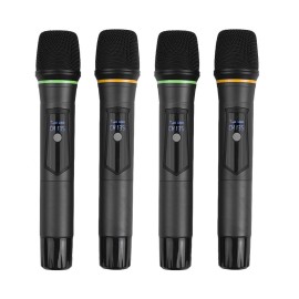 D4 Professional 4-Channel UHF Wireless Microphone System Includes 4 Handheld Mics + 1 Rack-Mount Receiver for Business Meeting Public Speech Classroom KaraokeTeaching