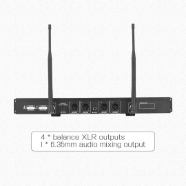 D4 Professional 4-Channel UHF Wireless Microphone System Includes 4 Handheld Mics + 1 Rack-Mount Receiver for Business Meeting Public Speech Classroom KaraokeTeaching