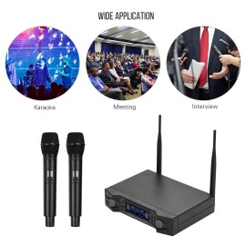 U2 UHF Wireless Microphone System 2 Handheld Mics & 1 Receiver with LCD Display for Karaoke Home Entertainment Business Meeting Speech Classroom Teaching