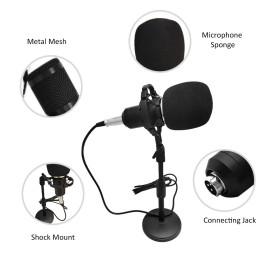 BM-800 Condenser Microphone Portable High Sensitivity Low Noise Mic Kit for Computer Mobile Phone Studio Live Stream Broadcasting Recording with Round Disk Support