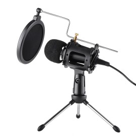 Video Microphone Kit with Mini Microphone Tripod Shock Mount Pop Filter Windshield Adapter Cable 3.5mm Plug